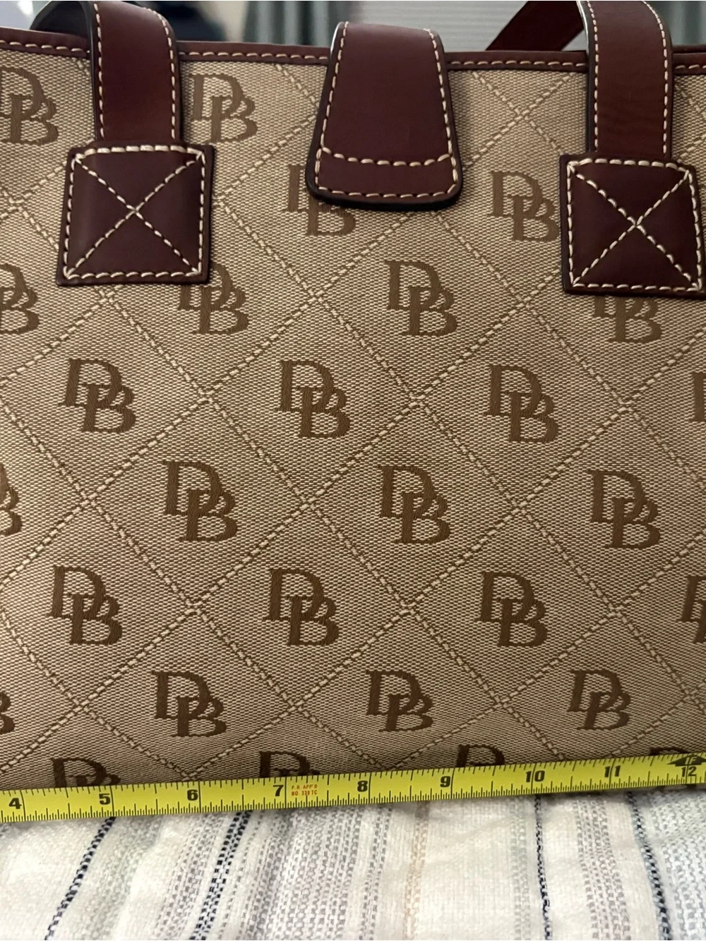 Dooney & Bourke Tan/Brown Signature Jacquard Tote with Leather Trim